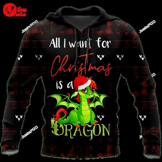 I want for christmas is a dragon 3d all over print hoodie, zip-up hoodie