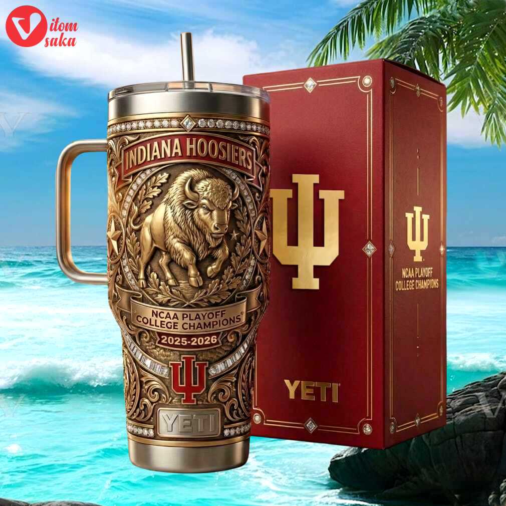 Indiana hoosiers ncaa playoff champions 2025 2026 buffalo mascot embossed tumbler