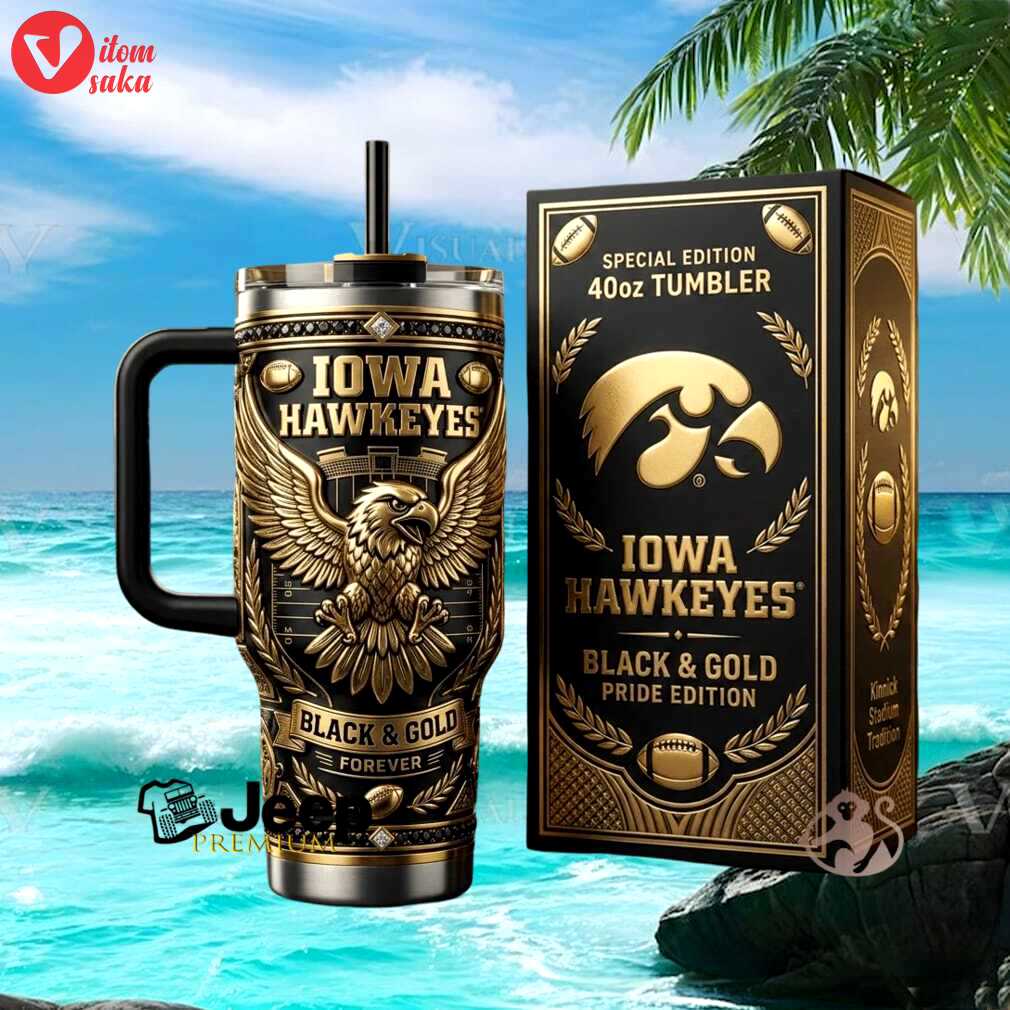 Iowa hawkeyes black and gold pride edition kinnick stadium vintage football fan gifts stainless steel insulated tumbler
