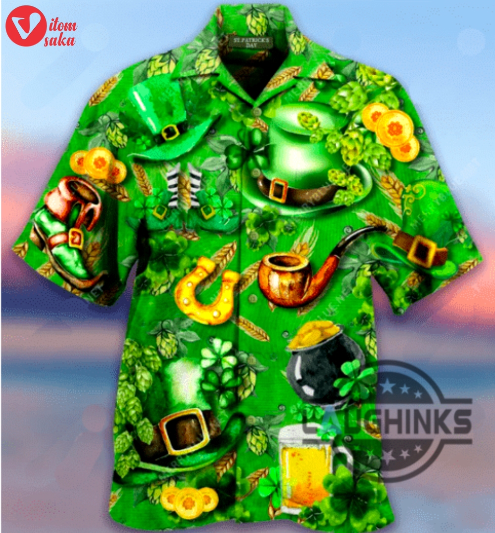 Irish hat saint patricks day green hawaiian shirt aloha s aloha summer beach button up shirts and shorts new