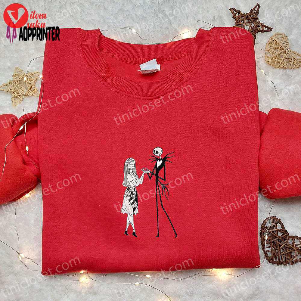 Jack and sally embroidered hoodie & nightmare before christmas t-shirt: best couples gift ideas