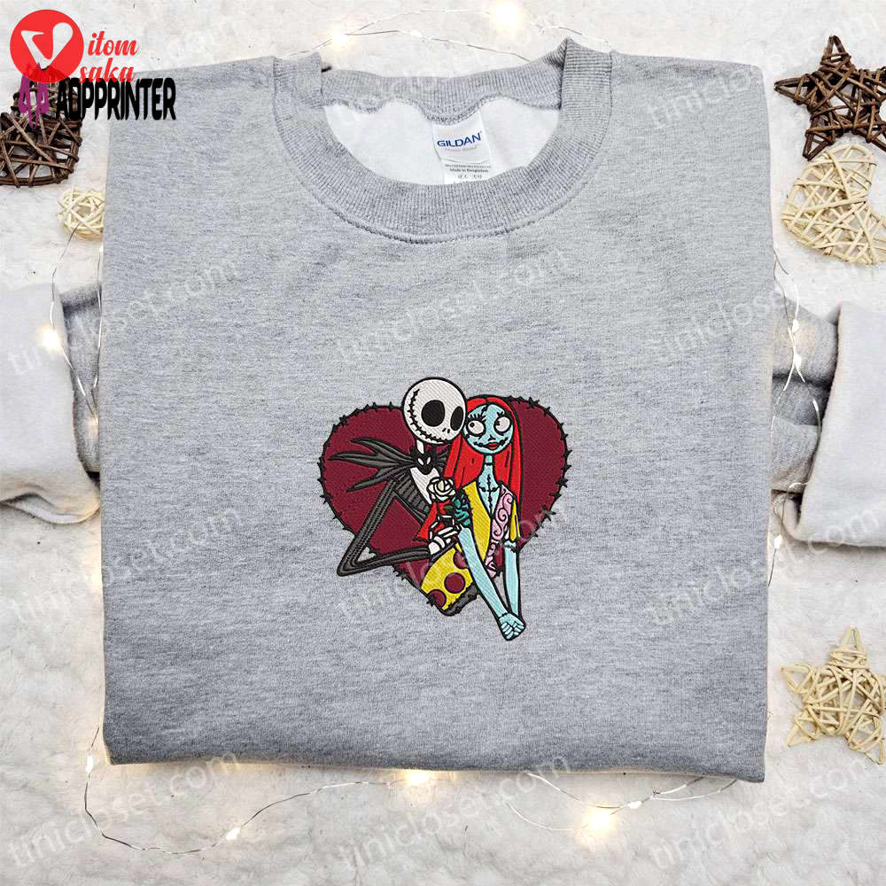 Jack and sally heart embroidered sweatshirt – valentine s day & christmas gift ideas