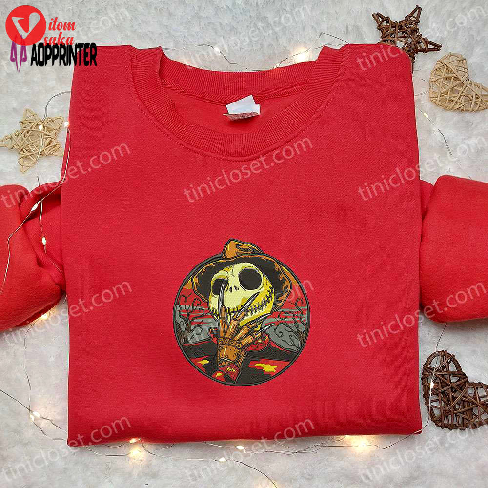 Jack skellington freddy krueger embroidered hoodie & t-shirt: nightmare before christmas movie gift ideas