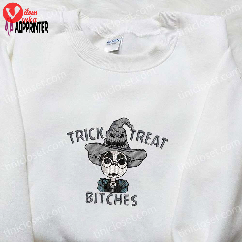 Jack skellington x harry potter trick treat bitches embroidered shirt – funny & spirit halloween