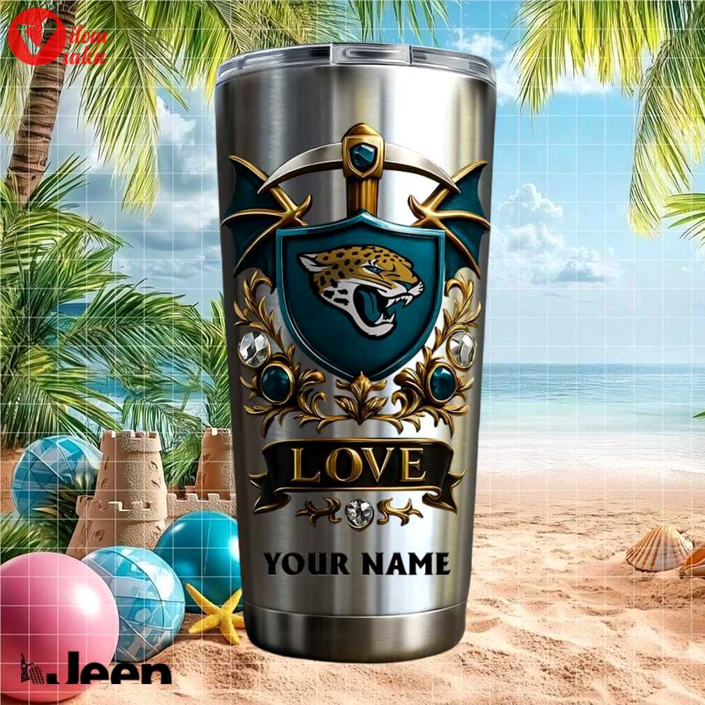 Jacksonville jaguars football fan retro shield personalized name gift stainless steel insulated tumbler
