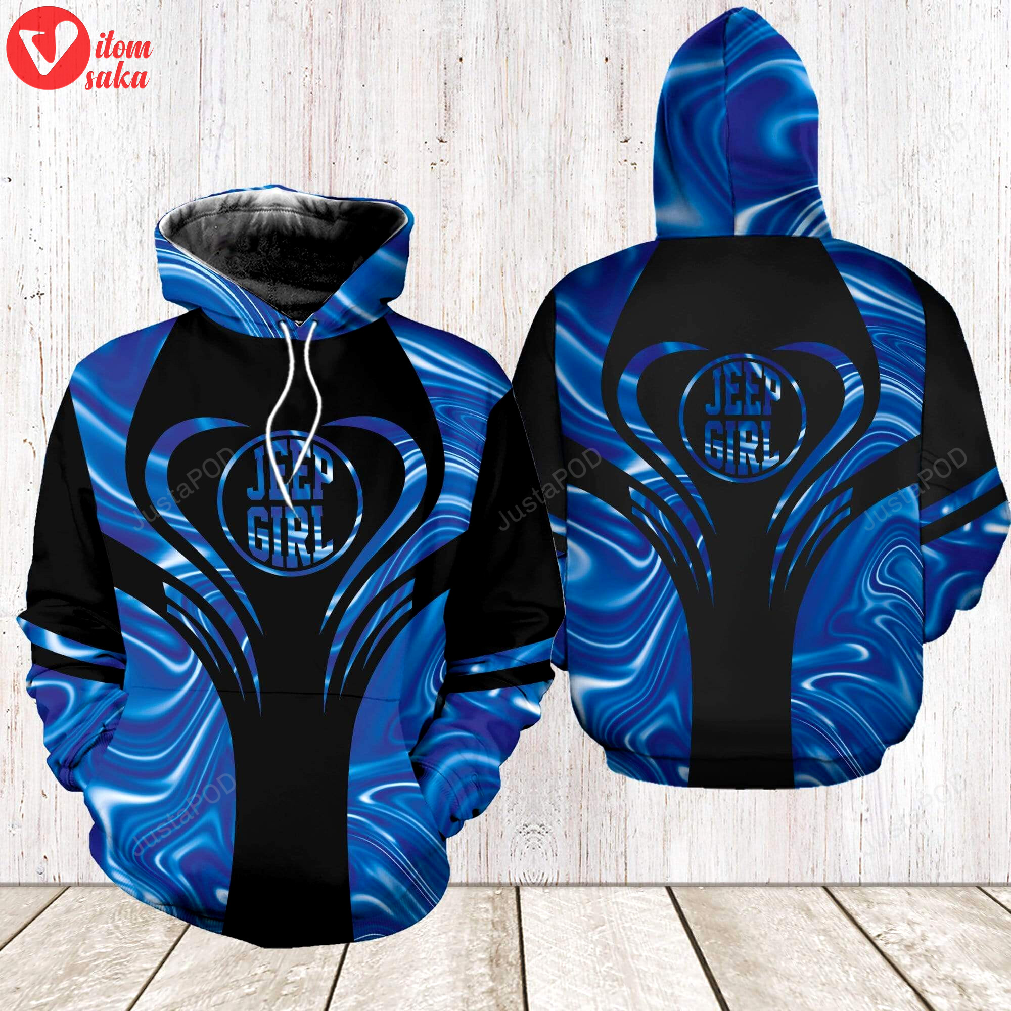 Jeep girl blue holographic 3d all print hoodie, zip- up hoodie