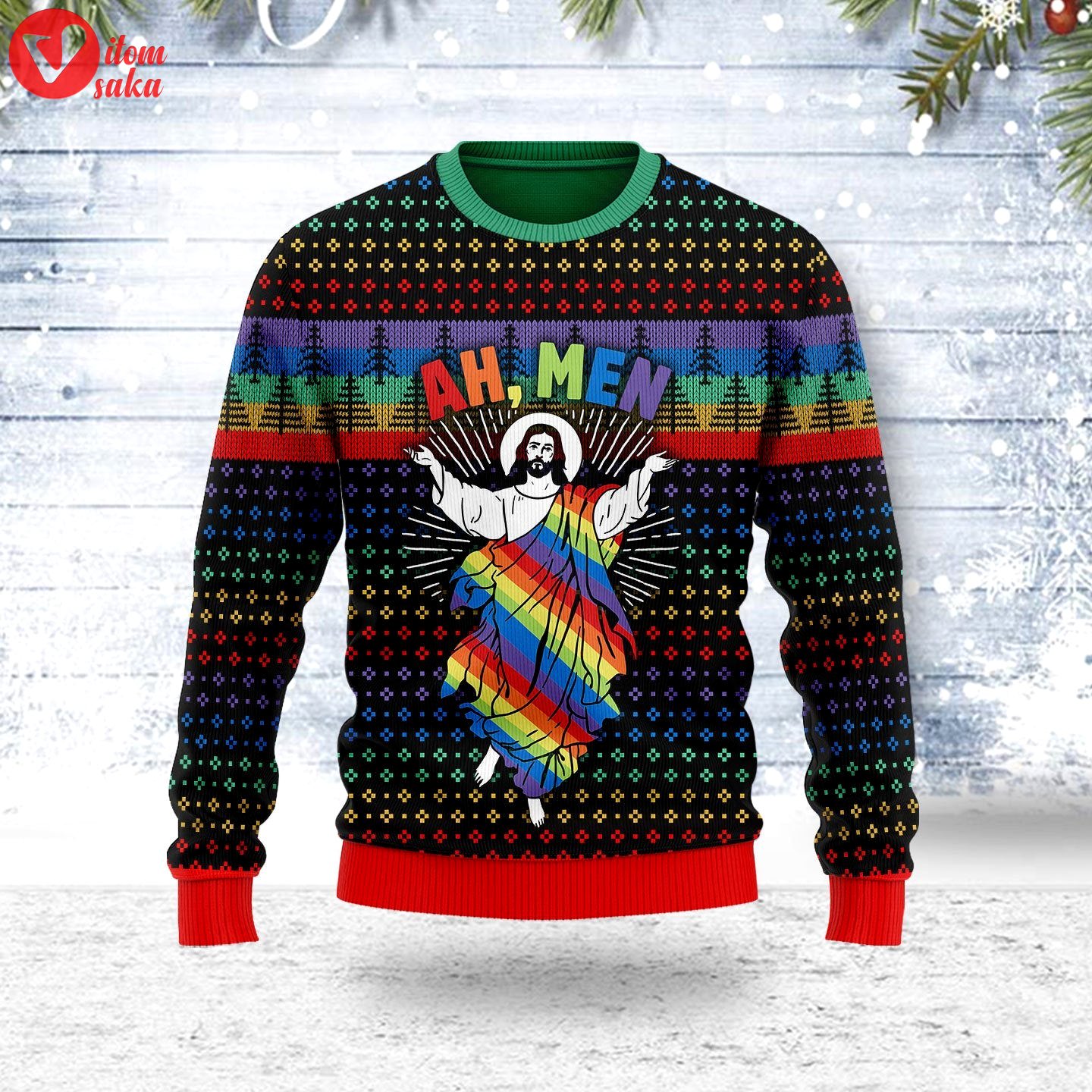 Jesus ah men lgbtq+ ugly christmas sweater – stormmerch exclusive