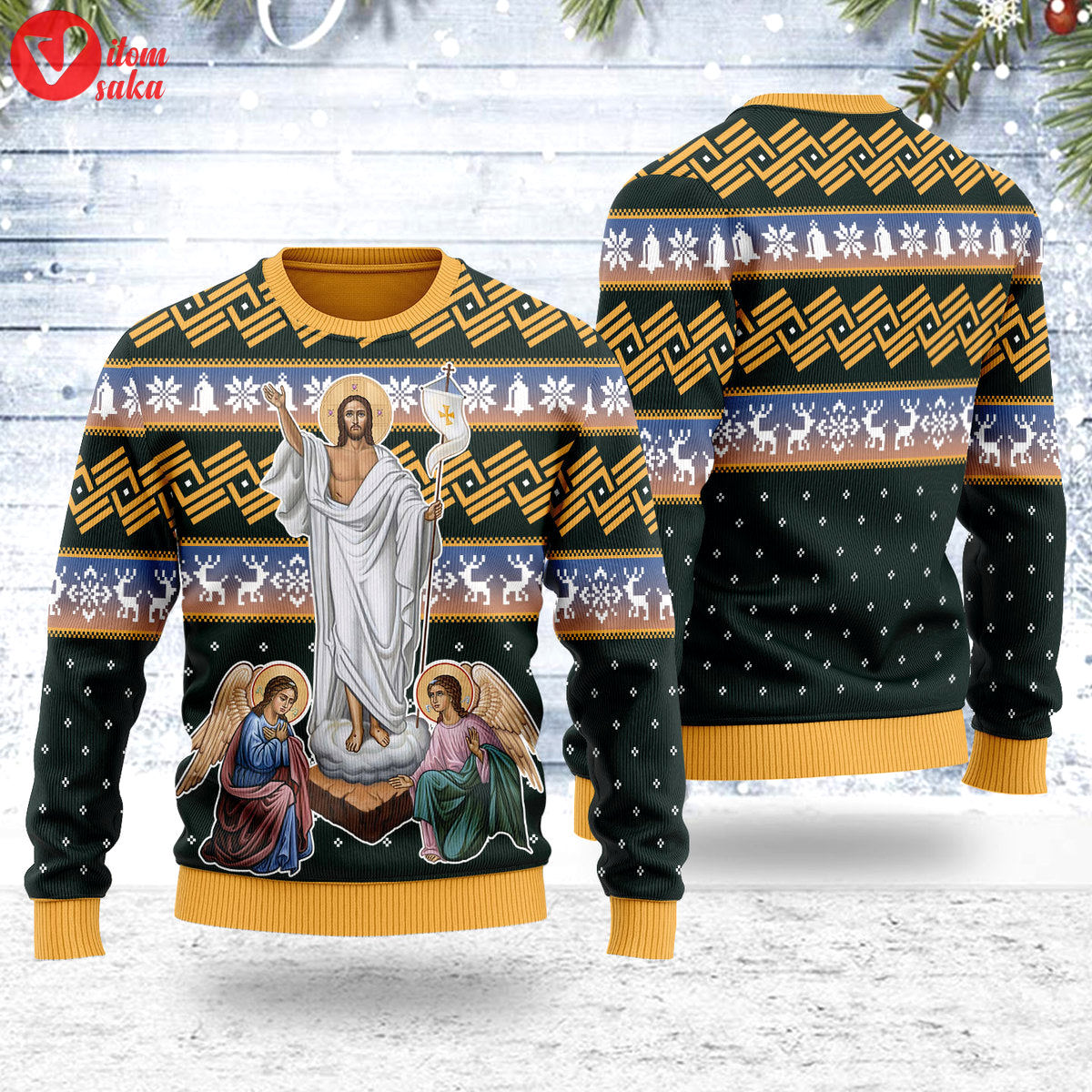 Jesus christ victorious resurrection christmas sweater – stormmerch exclusive