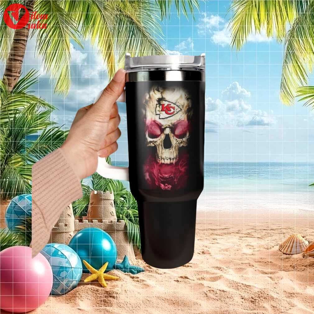 Kansas city chiefs flaming skull fire design 40oz stainless steel coffee tumbler