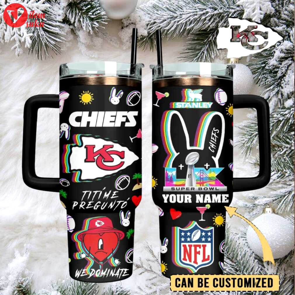 Kc chiefs football x bad bunny custom stanley cup 40 oz tumbler with handle