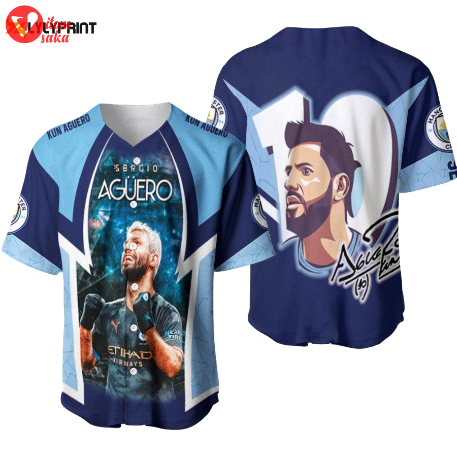 Kun aguero 10 champion moment manchester city team designed allover gift for aguero fans baseball jersey gifts for fans