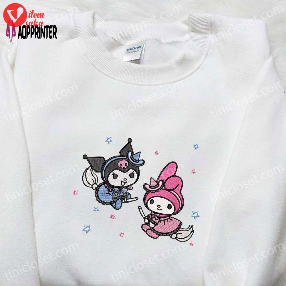 Kuromi & my melody witches embroidered hoodie: cute halloween sweatshirt best gifts for daughter