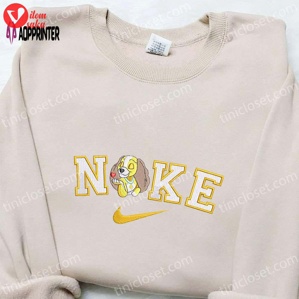 Lady x nike cartoon embroidered shirt nike inspired t-shirt – perfect family gift
