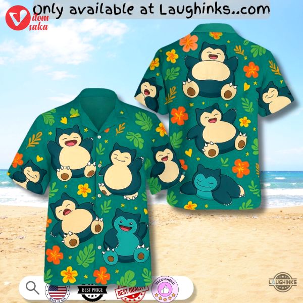 Lazy breeze chill snorlax pokemon button up hawaiian shirt