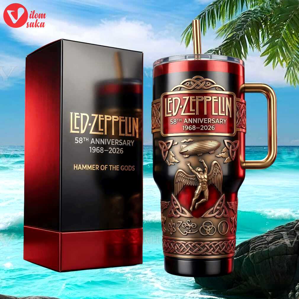 Led zeppelin hammer of the gods 58th anniversary gold and black tumbler