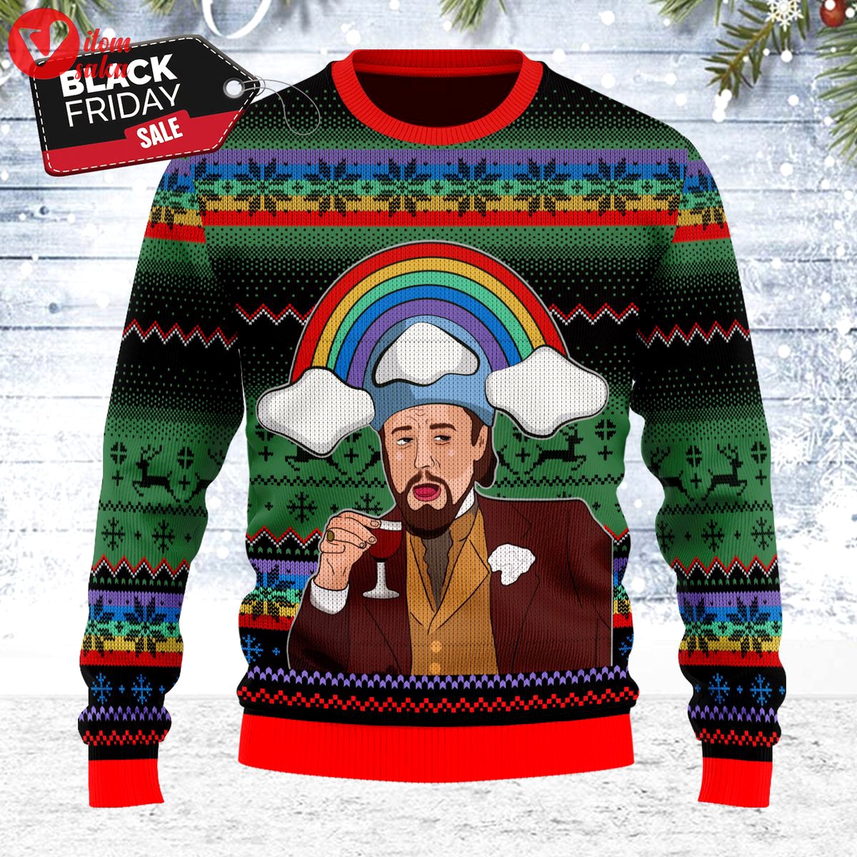 Leo laughing meme dicardo ugly christmas sweater – stormmerch exclusive