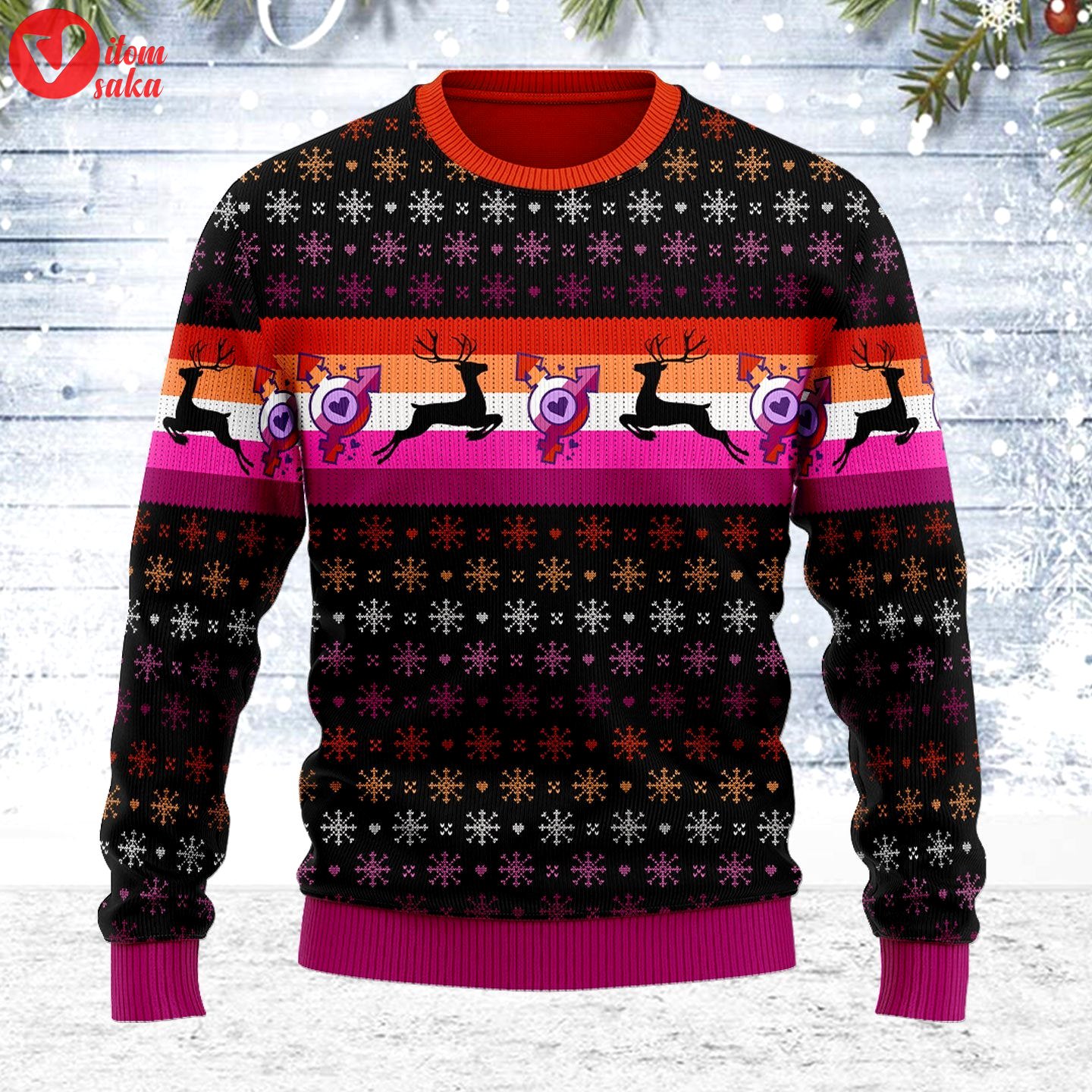 Lesbian flag ugly christmas sweater – stormmerch exclusive