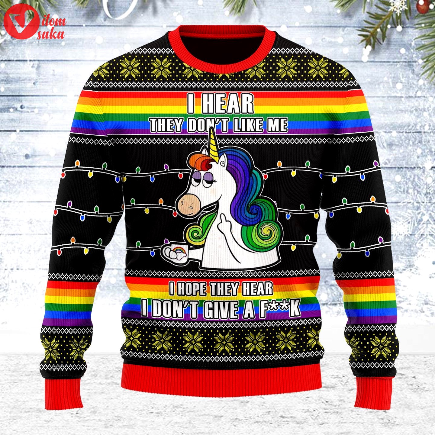 Lgbt unicorn i don’t give a f**k ugly christmas sweater – stormmerch exclusive