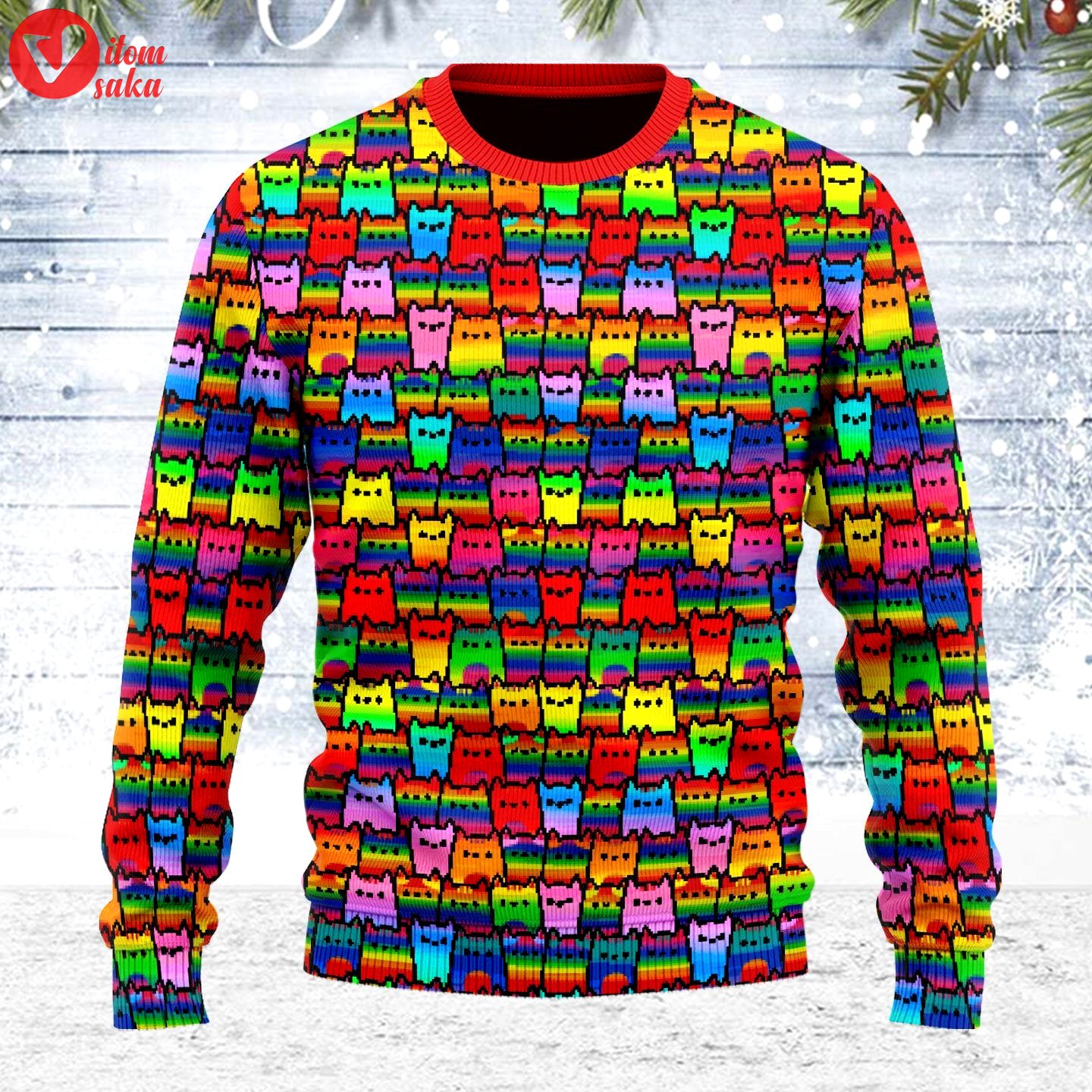 Lgbtq+ rainbow flag cat ugly christmas sweater – stormmerch exclusive