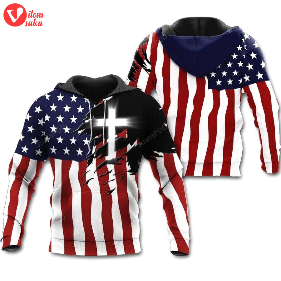 Light cross of christ us flag 3d all print hoodie, zip- up hoodie