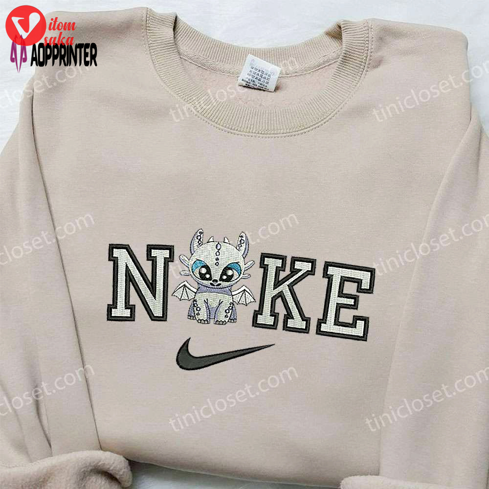 Light fury x nike embroidered shirt: how to train your dragon custom design