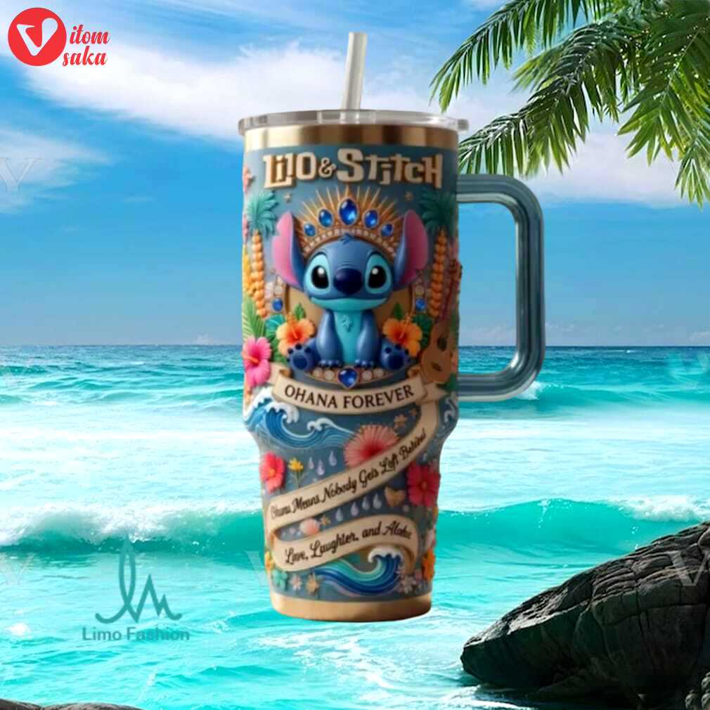 Lilo and stitch ohana forever tropical floral 40oz gift for women stainless steel insulated tumbler