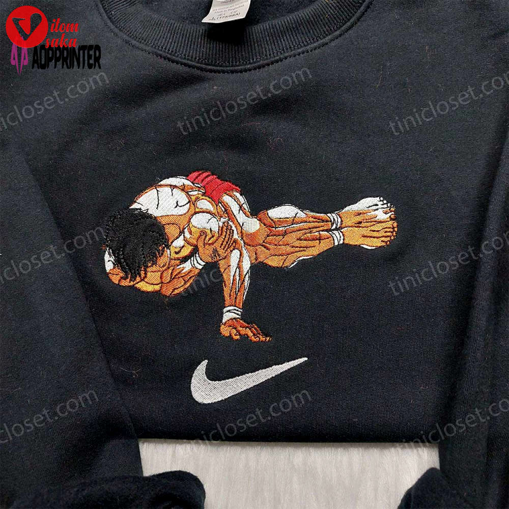 Limited baki hanma pose challenge embroidered shirt nike swoosh baki the grappler sweatshirt anime embroidered hoodie