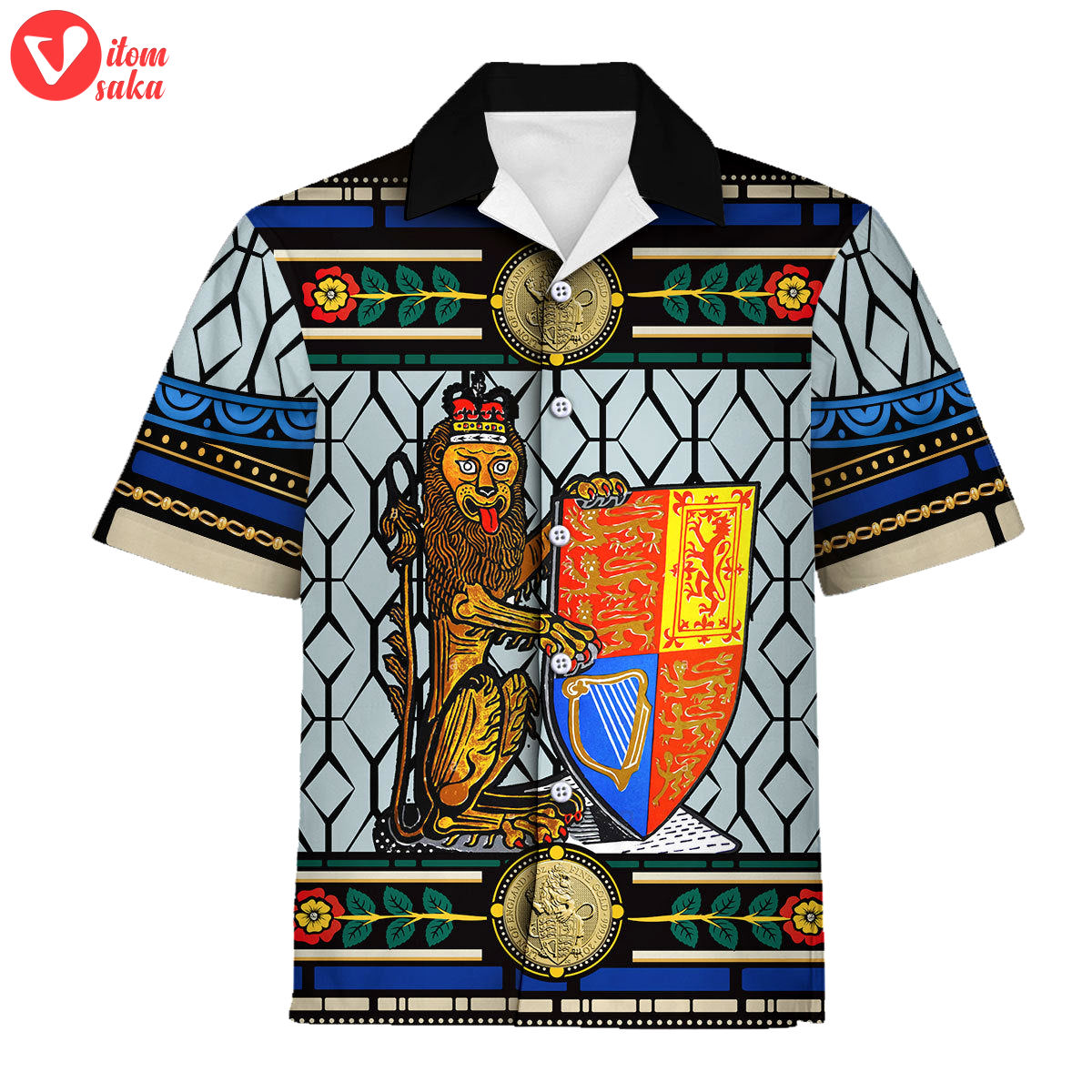 Lion of england stained glass hawaiian shirt polo shirt – stormmerch exclusive