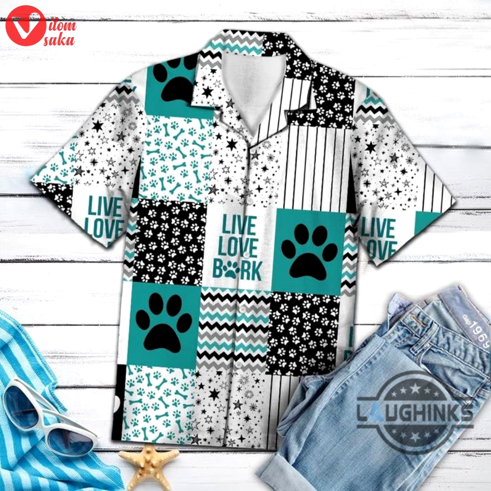 Live love bark dog tropical hawaiian shirt 131 aloha hawaii shirts aloha summer beach button up shirts and shorts