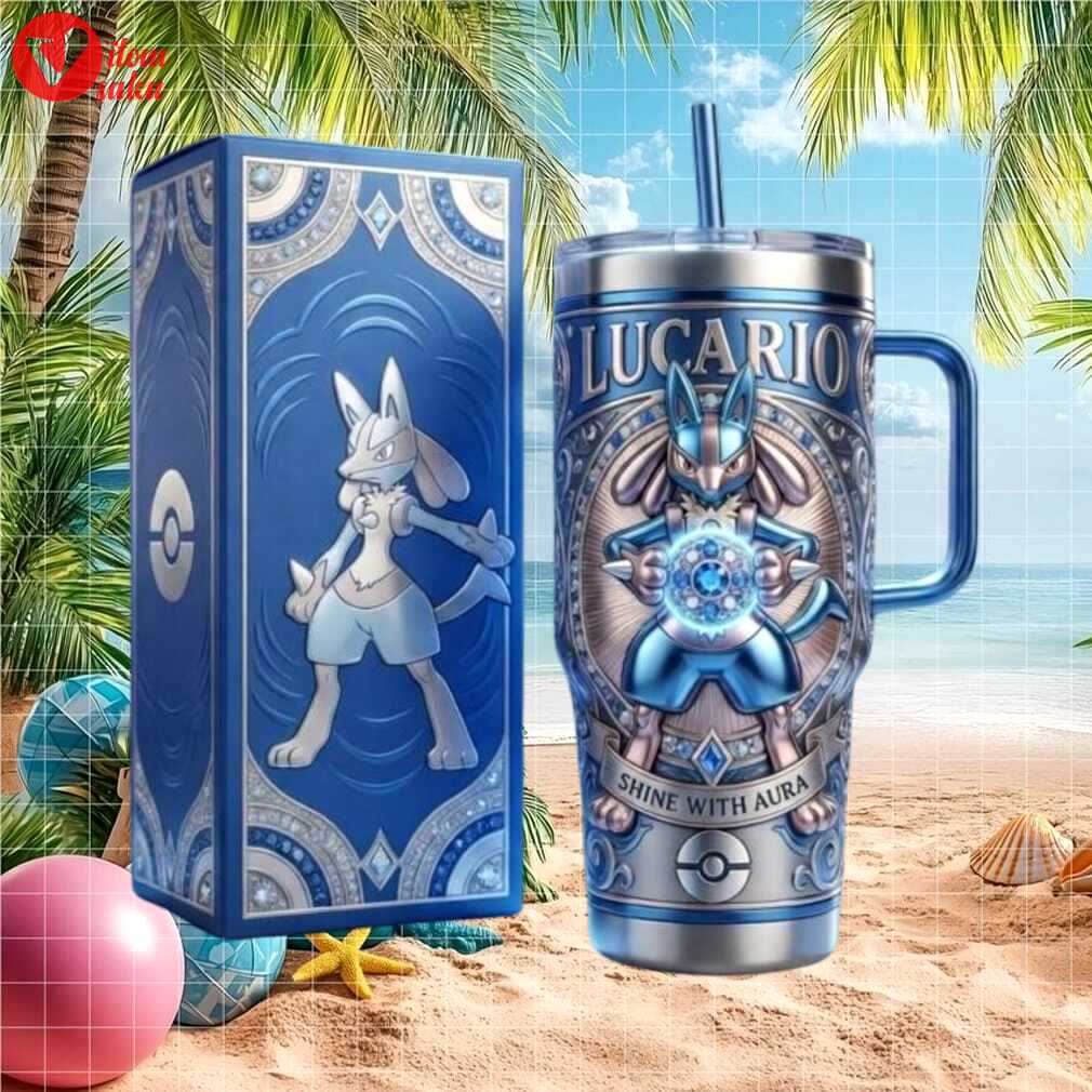Lucario shine with aura blue crystal pokemon custom 40oz insulated tumbler