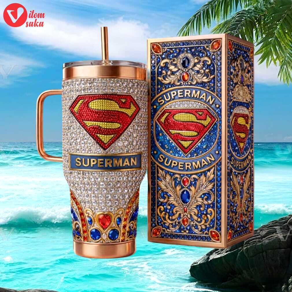 Luxury superman jeweled crystal emblem dc comics superhero rose gold tumbler