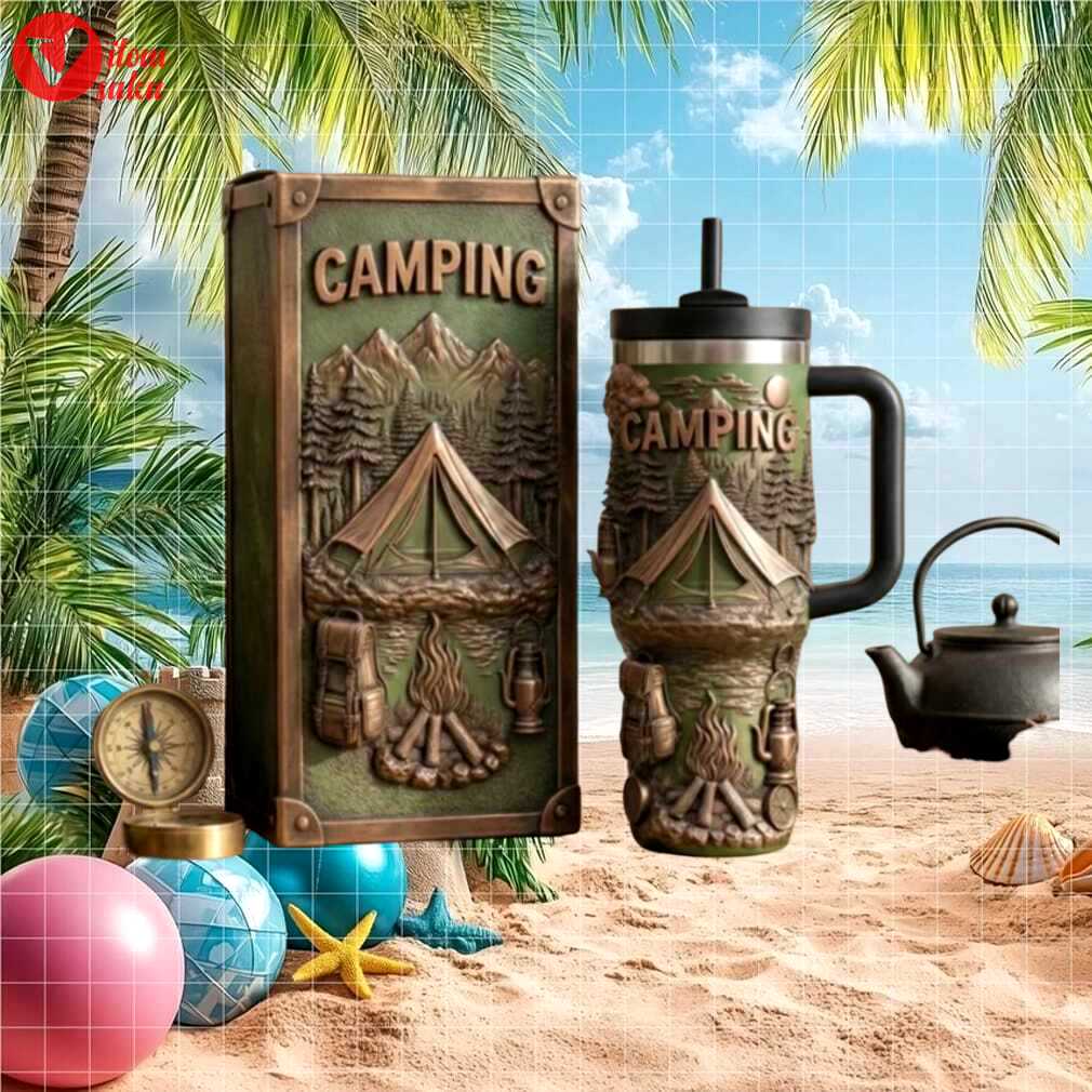 Majestic mountain camping scene 3d sculpted outdoor adventure tumbler