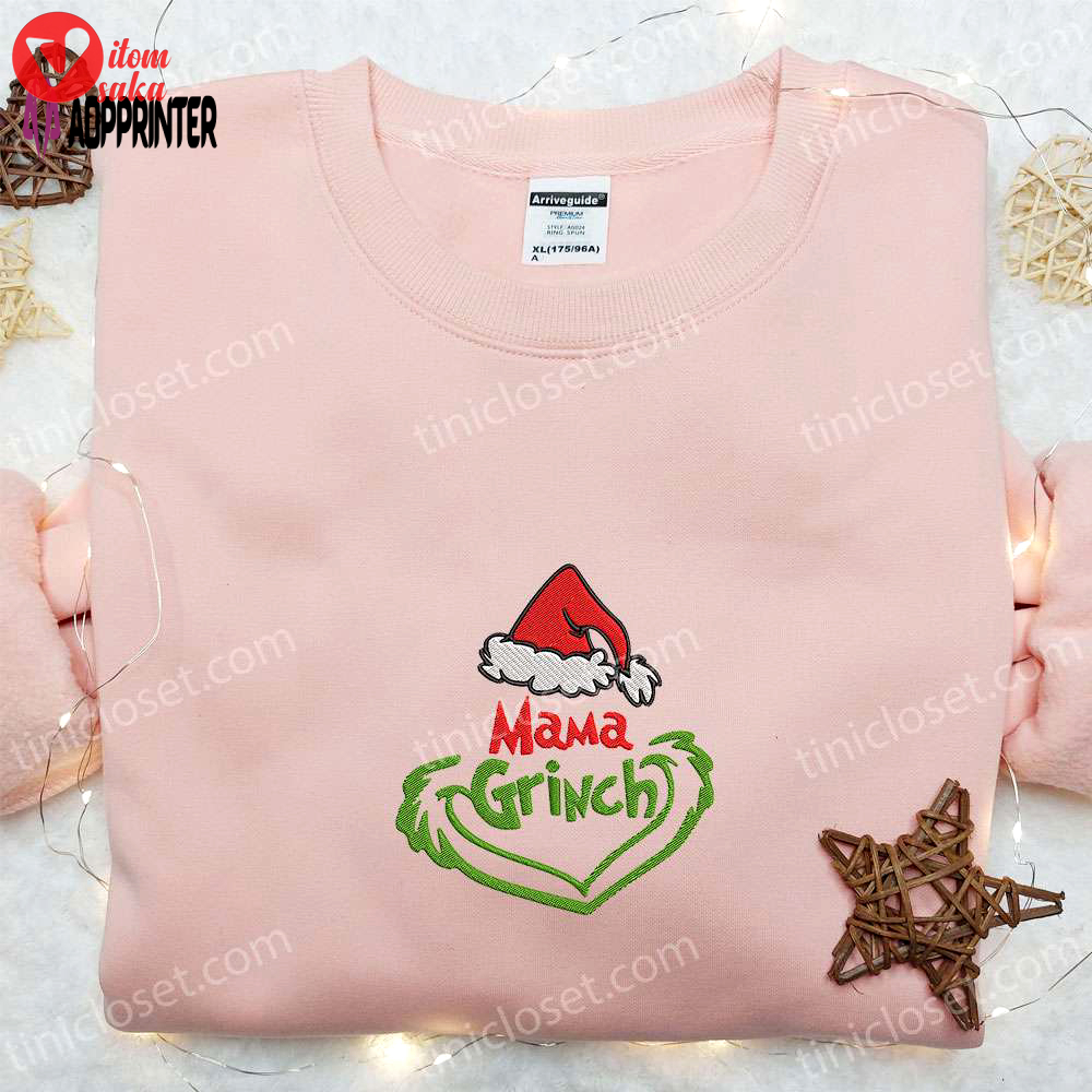 Mama grinch embroidered shirt & christmas hoodie: best family christmas gifts