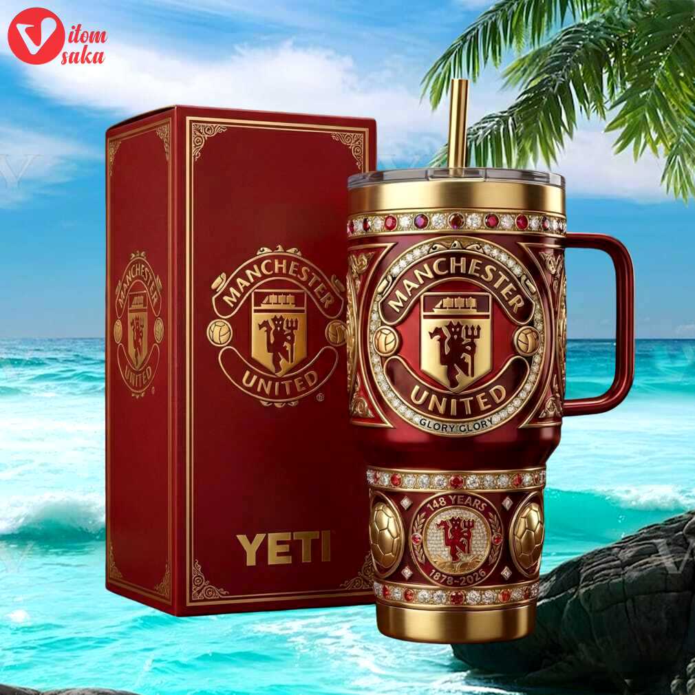 Manchester united limited edition 40oz tumbler   gold & red 148 years anniversary tumbler