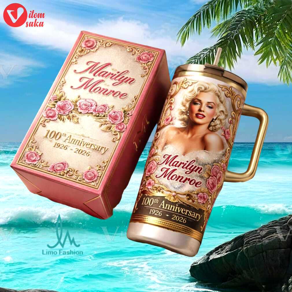 Marilyn monroe 100th anniversary pink floral retro glamour stainless steel insulated tumbler
