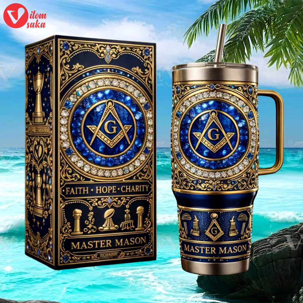 Master mason freemasonry faith hope charity luxury blue gold tumbler