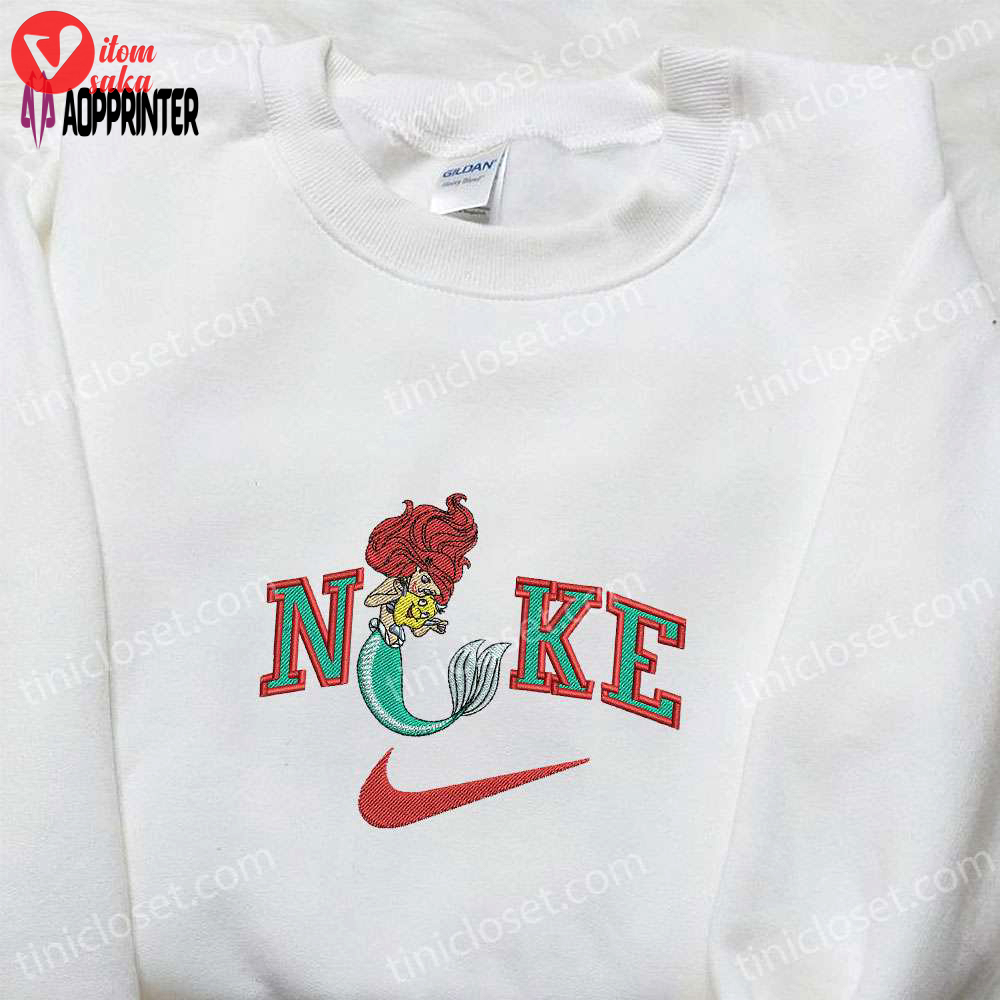 Mermaid ariel x nike cartoon hoodie: disney characters & nike inspired embroidered shirt