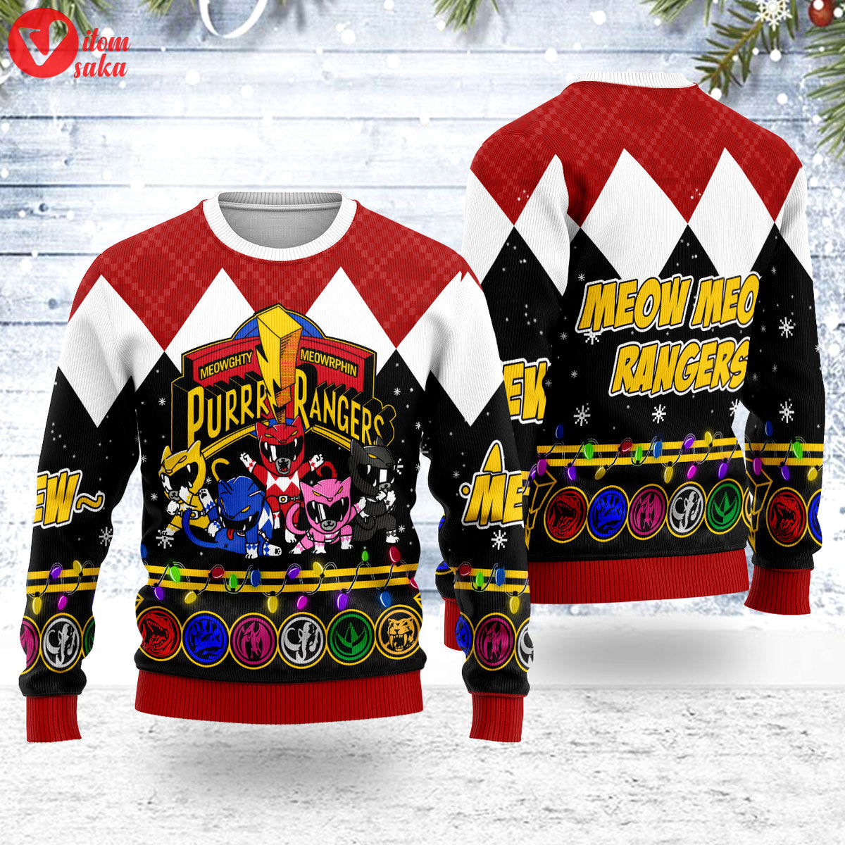 Merry christmas meowghty meowrphin purrr rangers unisex wool sweater – stormmerch exclusive