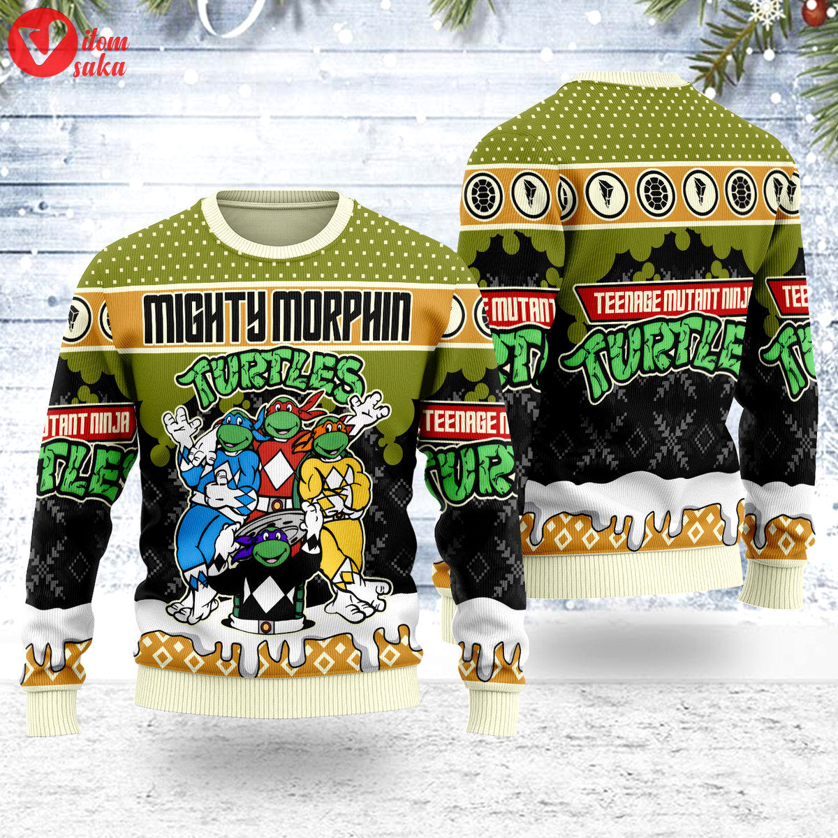 Merry christmas mighty morphin turtles unisex wool sweater – stormmerch exclusive