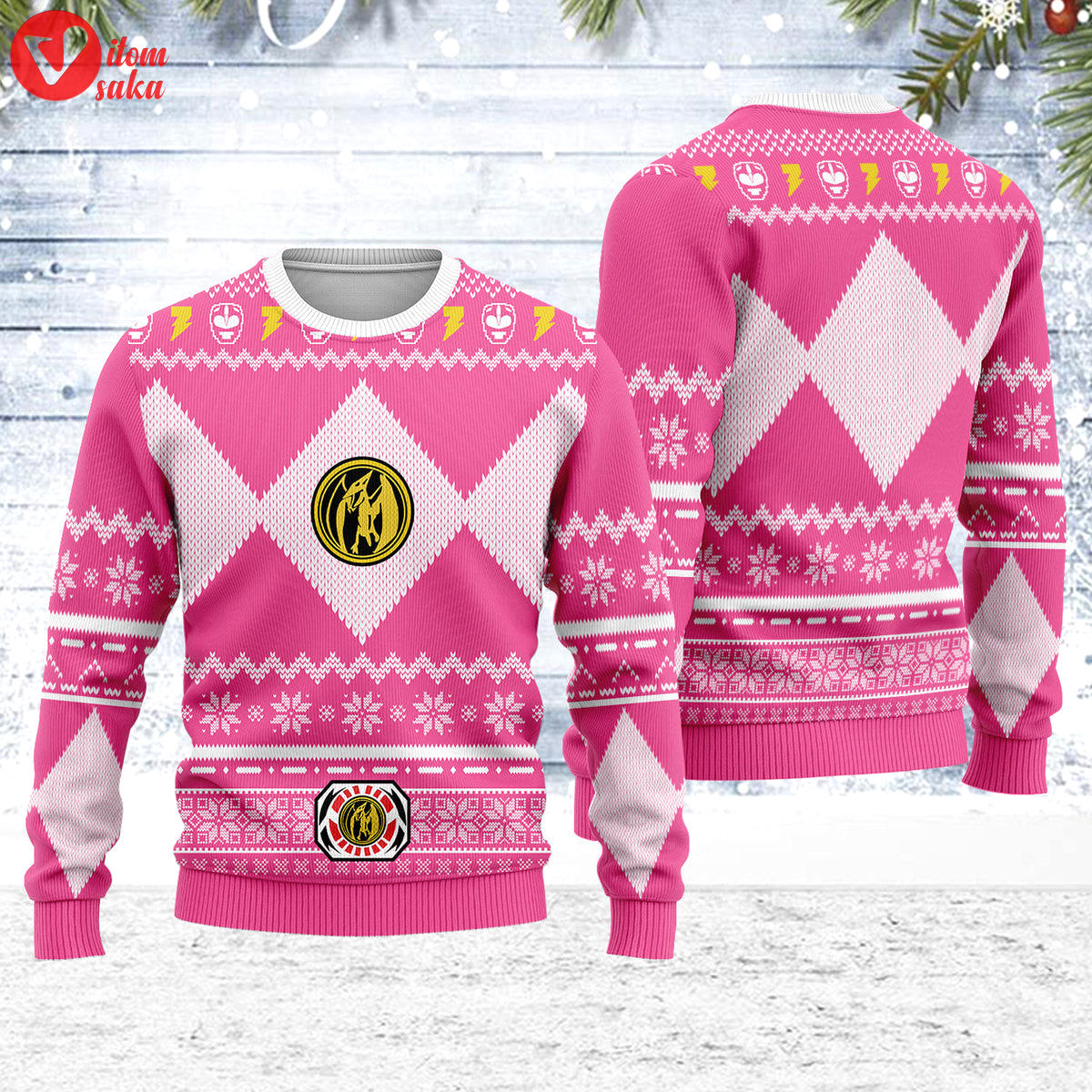 Merry christmas unisex christmas sweater pink power ranger 3d apparel – stormmerch exclusive