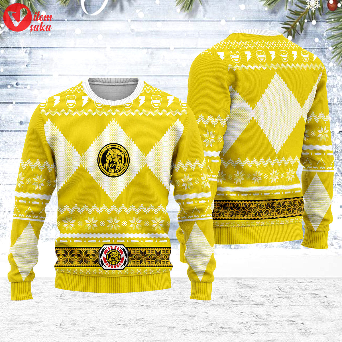 Merry christmas unisex christmas sweater yellow power ranger 3d apparel – stormmerch exclusive