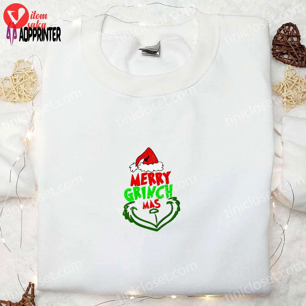 Merry grinchmas embroidered sweatshirt & hoodie: best christmas gift ideas