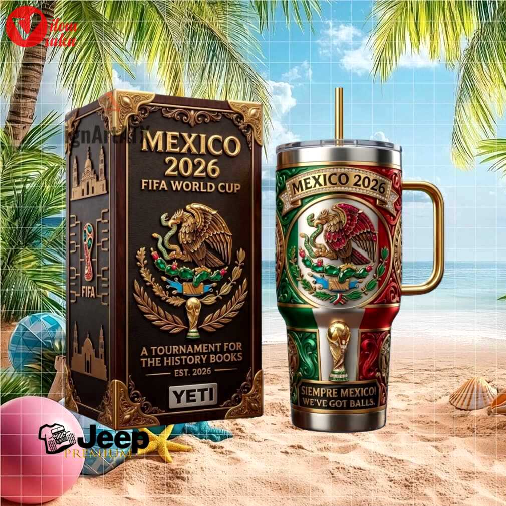 Mexico 2026 fifa world tumbler commemorative gold crest insulated football fan tumbler