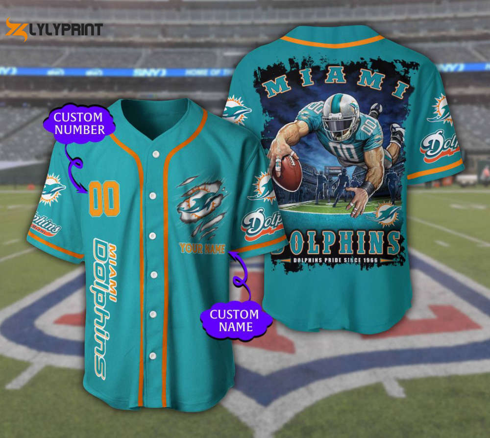 Miami dolphins personalized baseball jersey fan gifts
