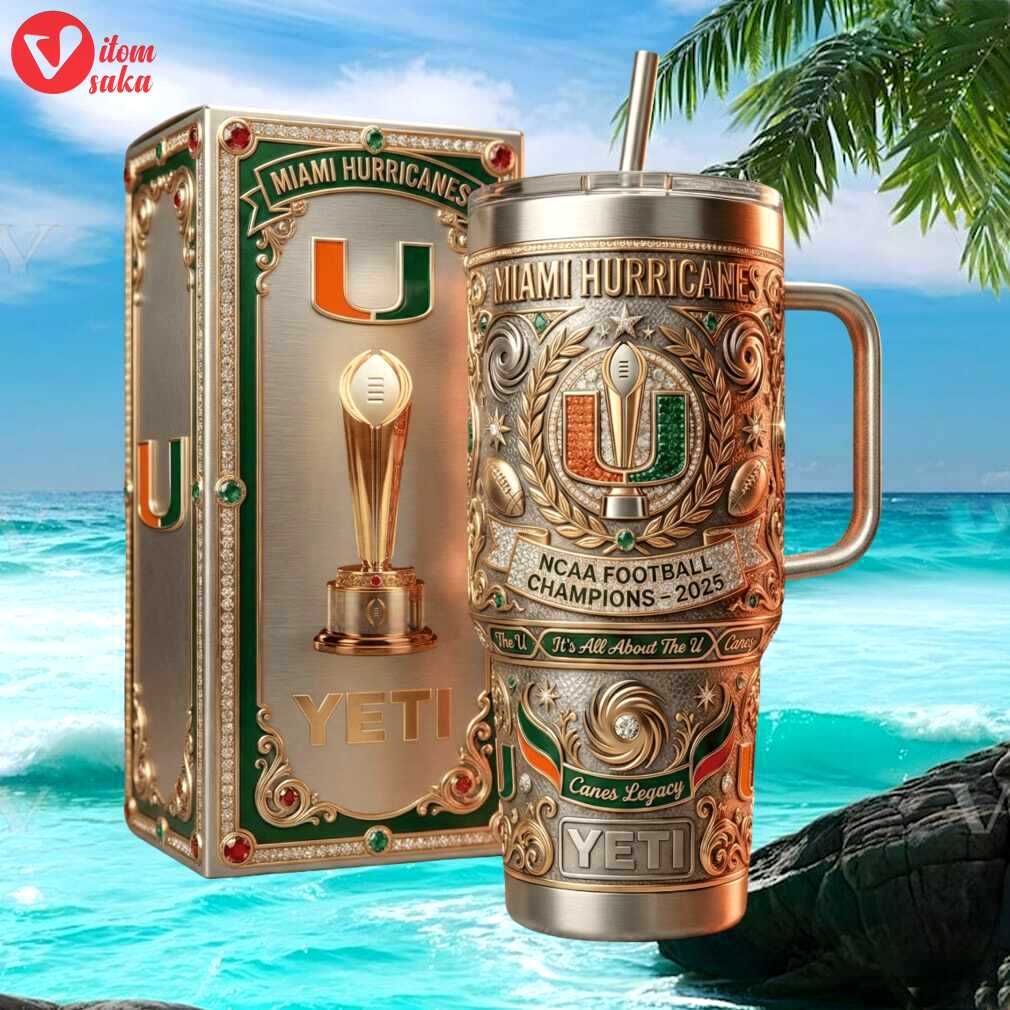 Miami hurricanes 2025 ncaa football champions luxury gold & silver yeti tumbler