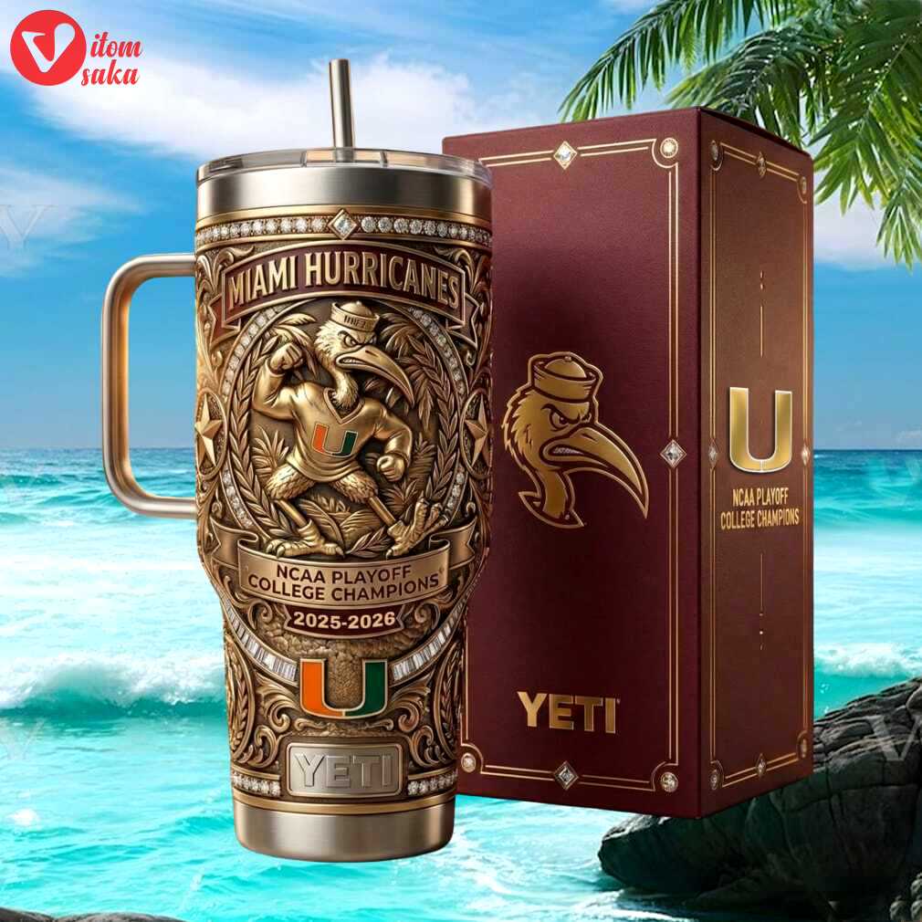 Miami hurricanes sebastian the ibis mascot 2025 2026 ncaa playoff champions tumbler