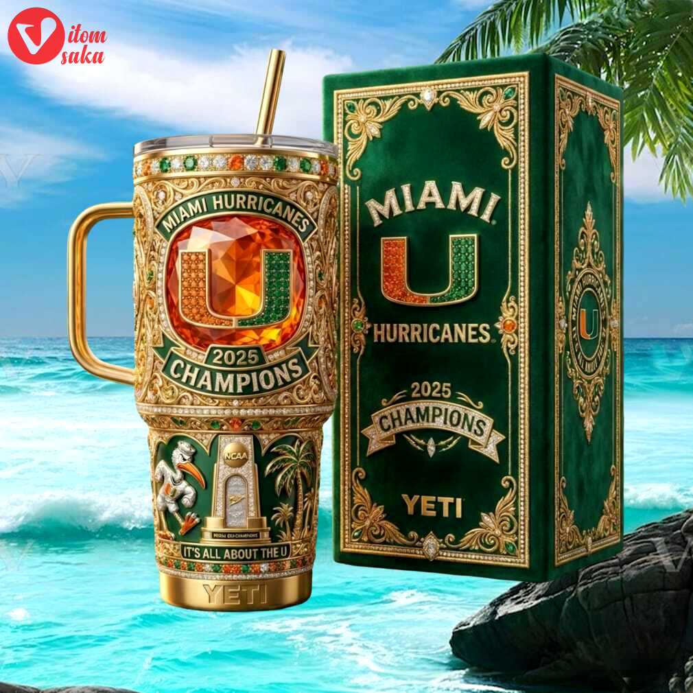 Miami hurricanes “the u” 2025 champions limited edition emerald & gold jewel tumbler
