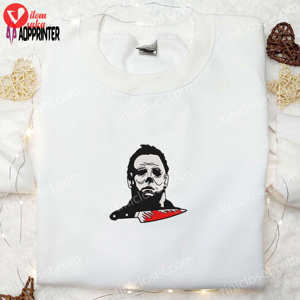 Michael myers knife embroidered shirt: halloween horror movie gift idea