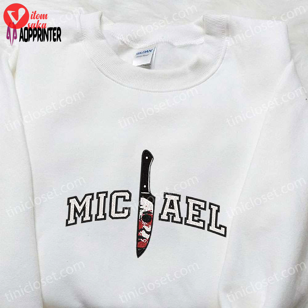 Michael myers knife embroidered shirt – horror movie characters & spooky design