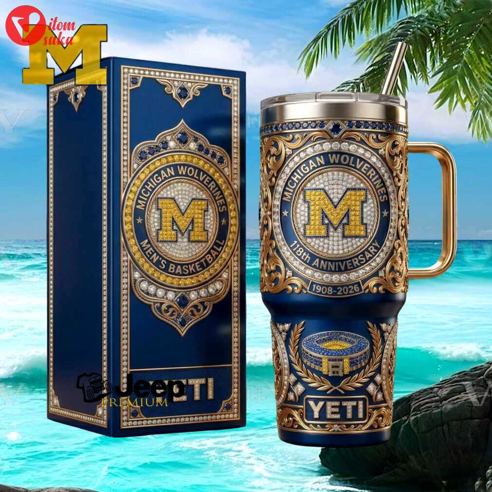 Michigan wolverines men’s basketball 118th anniversary 1908 2026 retro blue gold fan gift stainless steel insulated tumbler